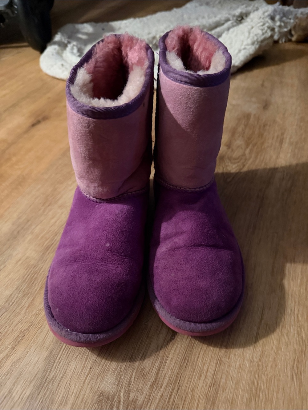 UGG Kids Purple and Pink Suede Shearling Boots